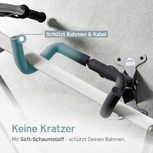 Borgen Fahrrad Wandhalterung – Klappbarer Halter für MTB & Rennrad, bis 20 kg, mit extra weicher Polsterung für optimale