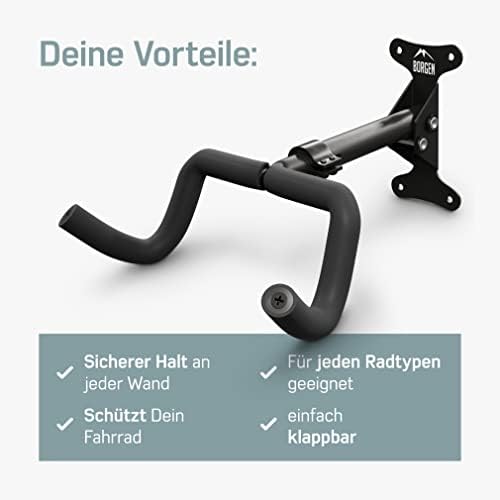 Borgen Fahrrad Wandhalterung - Klappbarer Halter für MTB & Rennrad, einstellbar bis 20 kg mit extra softe Polsterung
