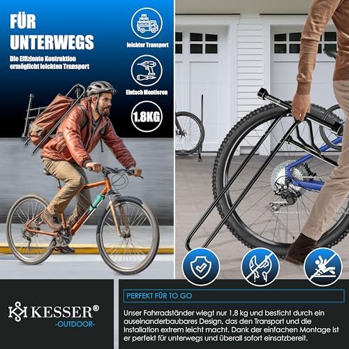 KESSER® Fahrradständer für Mountainbike & E-Bike | Freistehender Halter mit Luftpumpe | Stabil & platzsparend