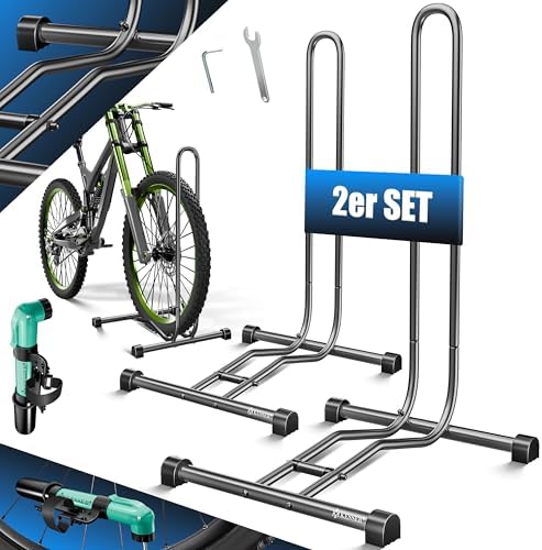 KESSER® Fahrradständer für Mountainbike & E-Bike | Freistehender Halter mit Luftpumpe | Stabil & platzsparend