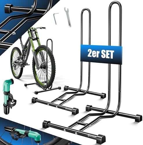KESSER® Fahrradständer für Mountainbike & E-Bike | Freistehender Halter mit Luftpumpe | Stabil & platzsparend