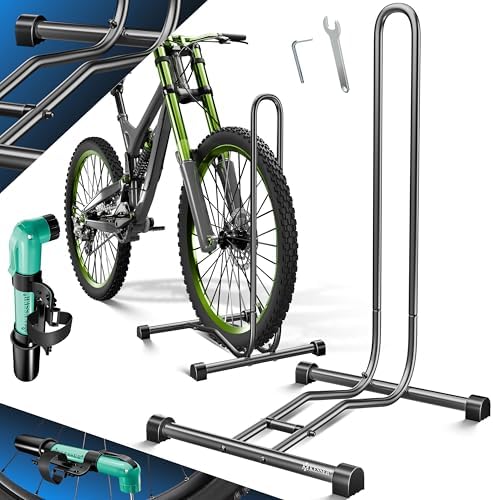 KESSER® Fahrradständer für Mountainbike & E-Bike | Freistehender Halter mit Luftpumpe | Stabil & platzsparend
