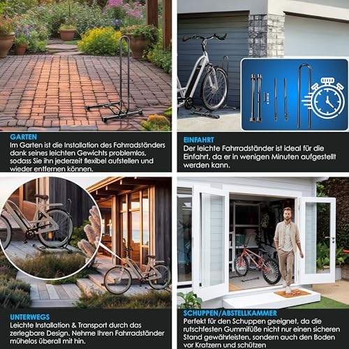 KESSER® Fahrradständer für Mountainbike & E-Bike | Freistehender Halter mit Luftpumpe | Stabil & platzsparend